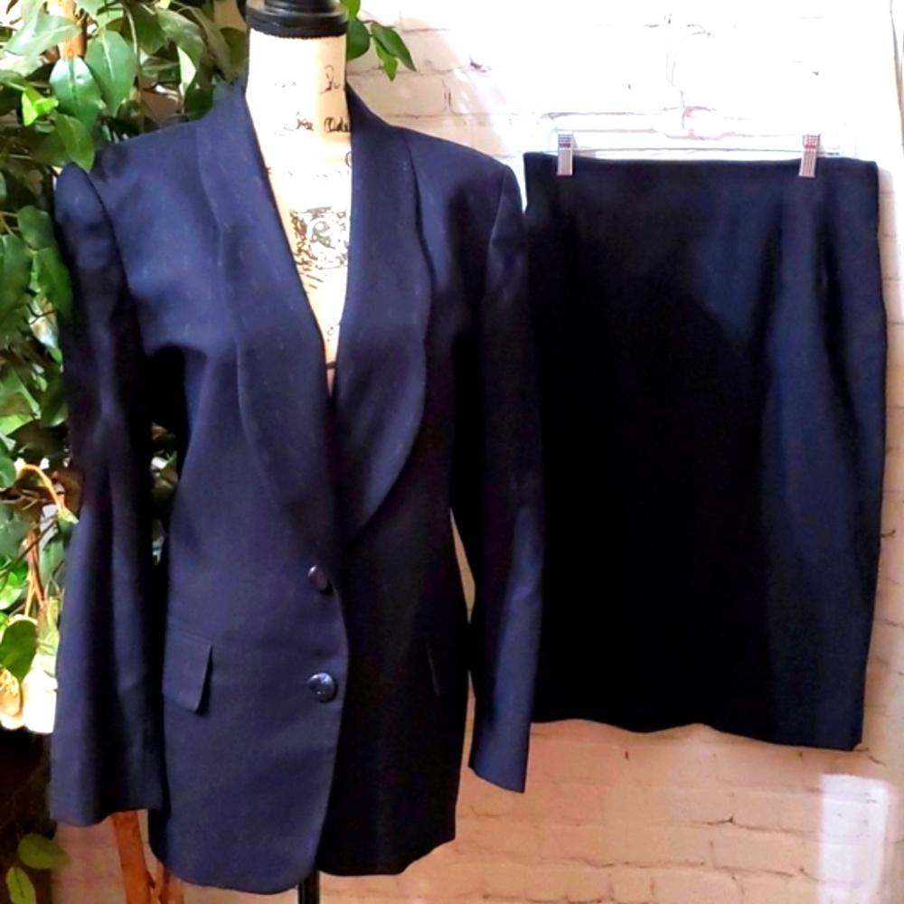 Christian Dior Navy Wool Skirt Suit 14 - Picture 1 of 15